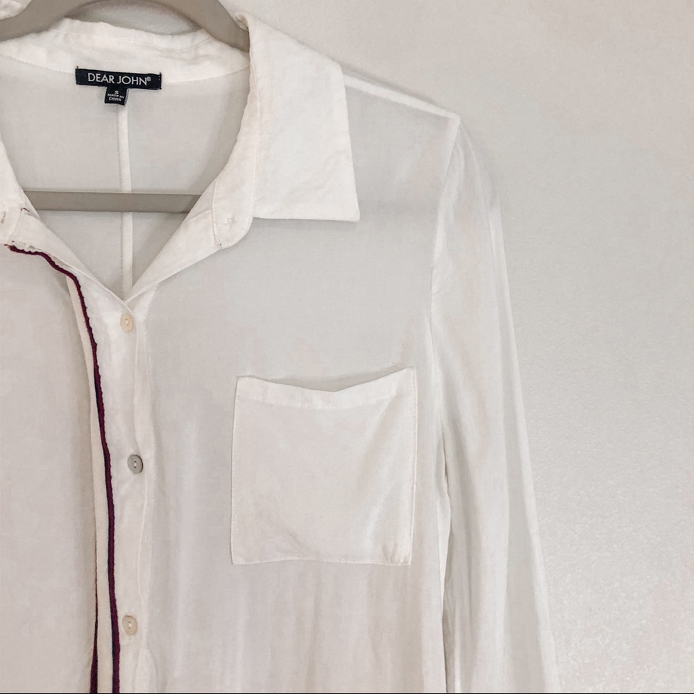 Dear John White Button Down Tunic Blouse Small - image 3